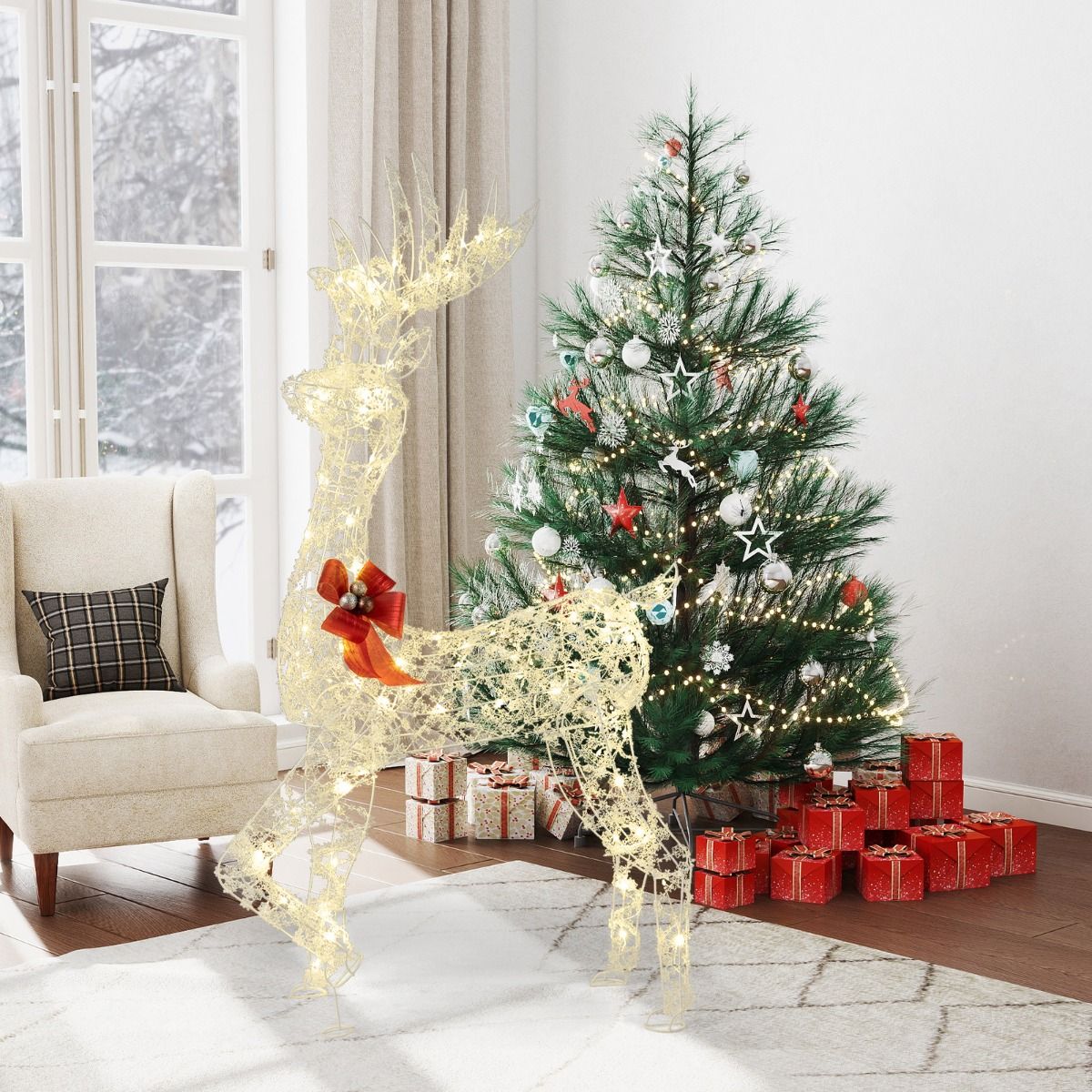 150 CM Pre-Lit Christmas Reindeer with 100 LED Lights for Home