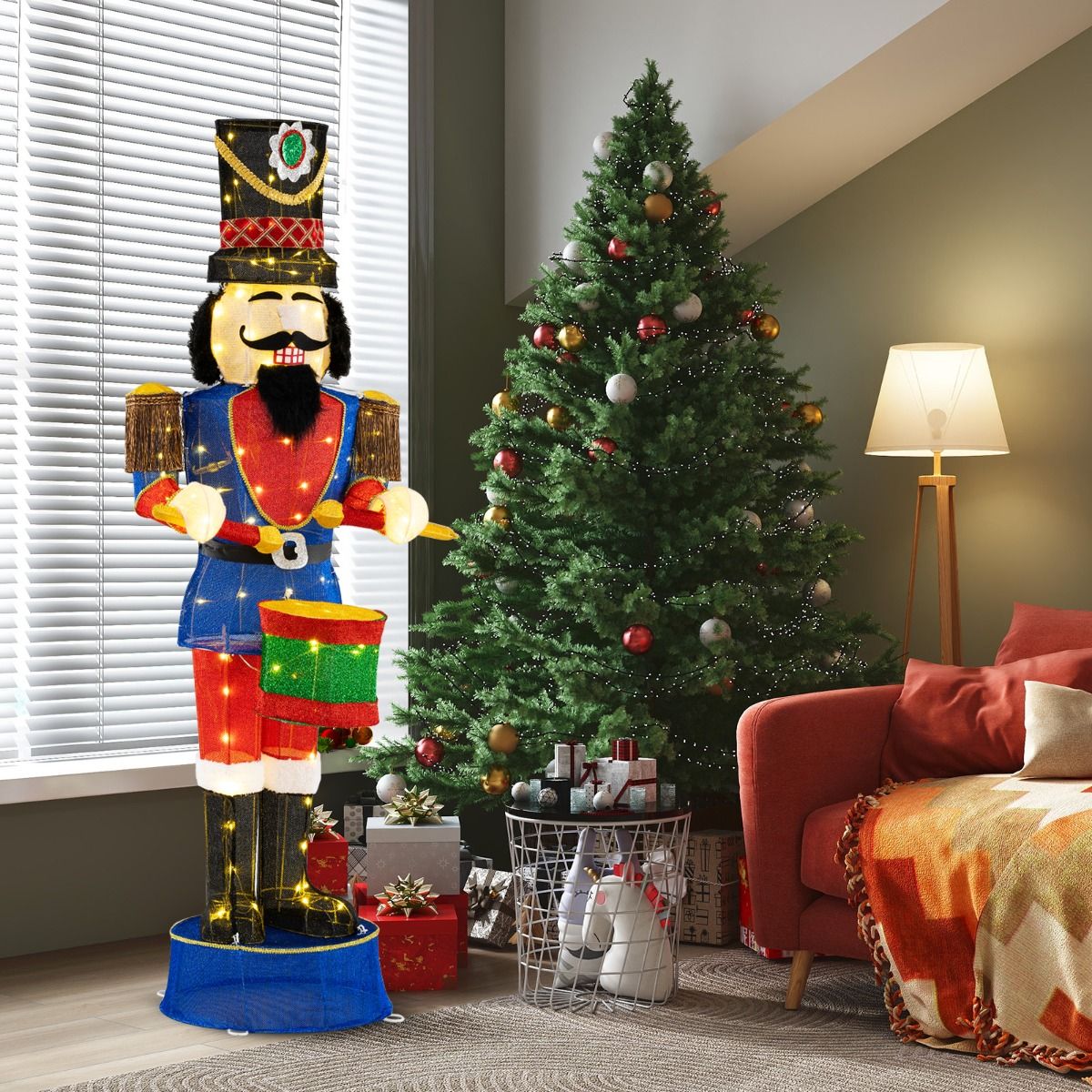 185cm Pre-Lit Nutcracker with Ground Stakes and 100 LED Lights