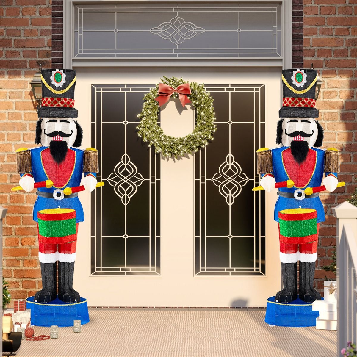 185cm Pre-Lit Nutcracker with Ground Stakes and 100 LED Lights