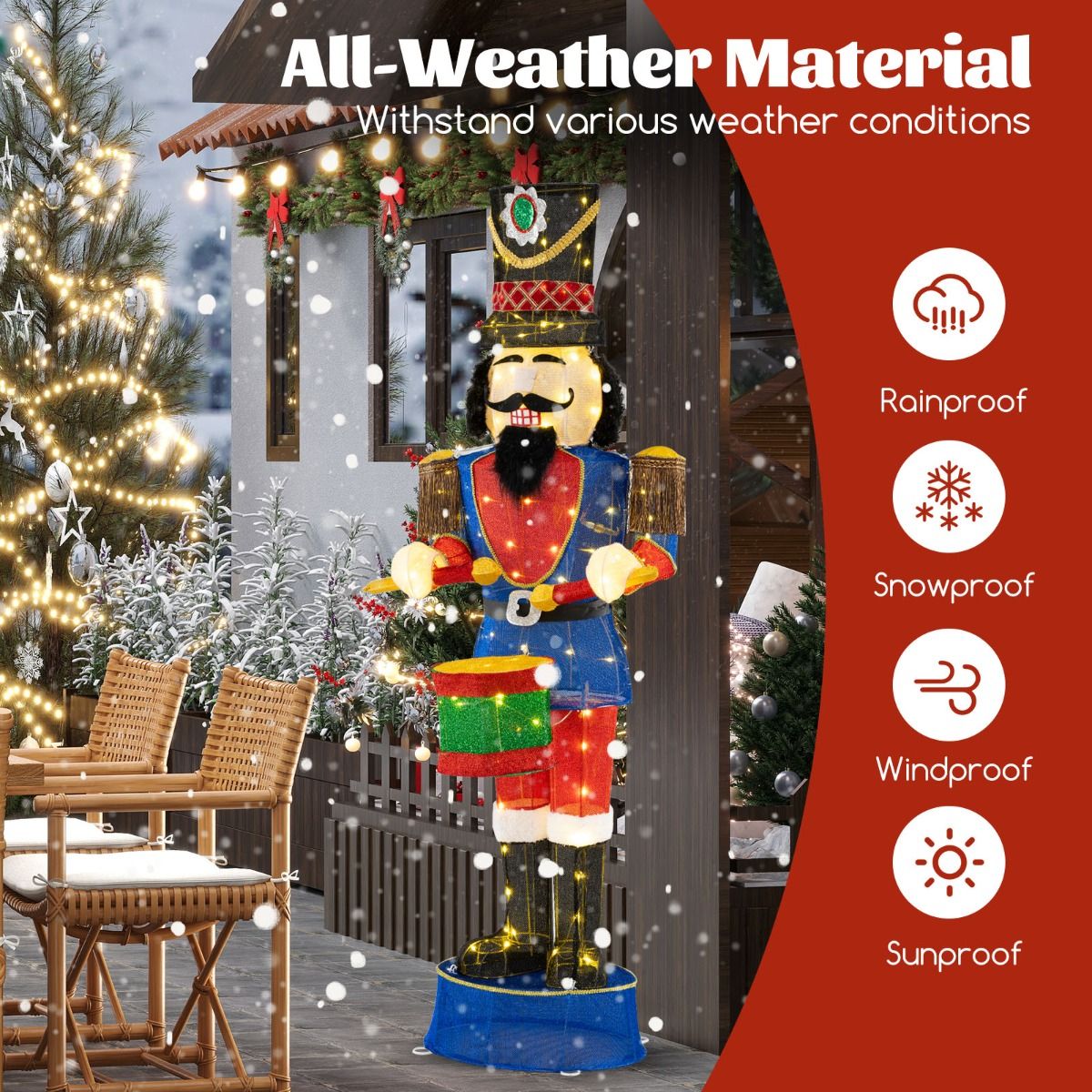 185cm Pre-Lit Nutcracker with Ground Stakes and 100 LED Lights