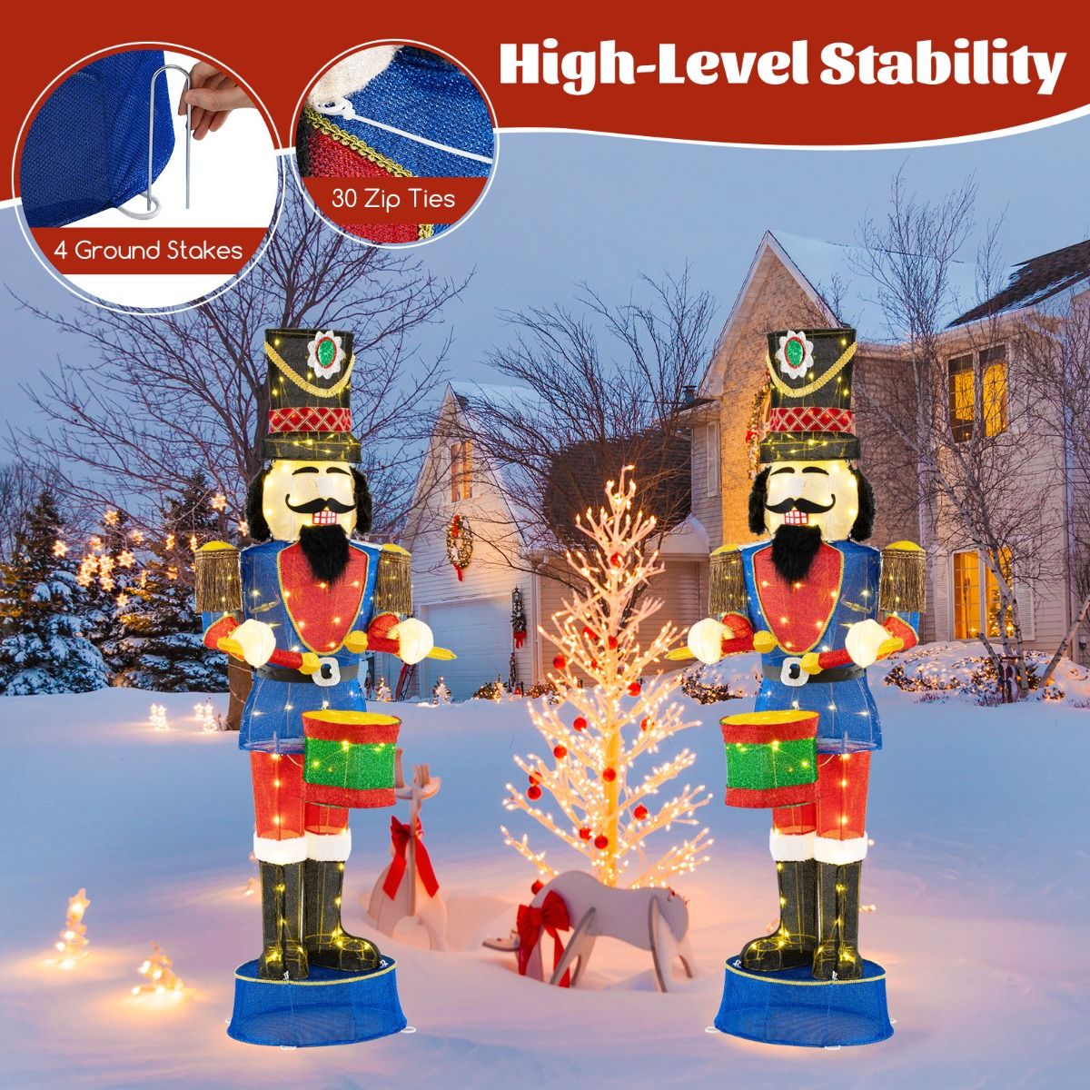 185cm Pre-Lit Nutcracker with Ground Stakes and 100 LED Lights