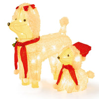 Pre-lit Mama and Baby Poodle Dogs with 60 Warm White LED Lights