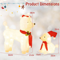 Pre-lit Mama and Baby Poodle Dogs with 60 Warm White LED Lights