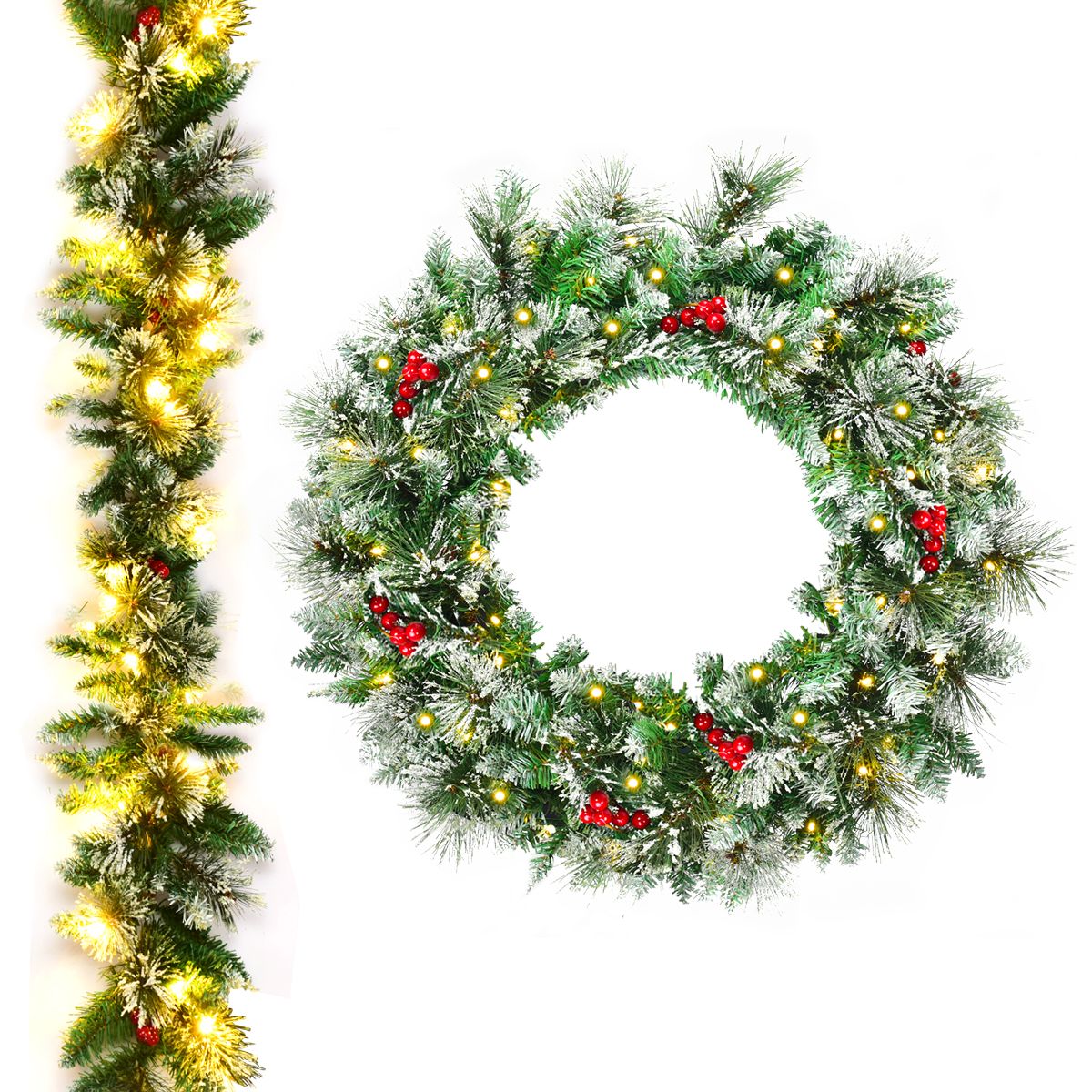 60cm Pre-lit Christmas Wreath and 2.7M Christmas Rattan