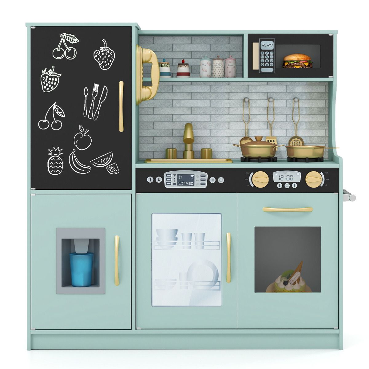 Toddler Kitchen Playset w/ Blackboard, Phone, Microwave