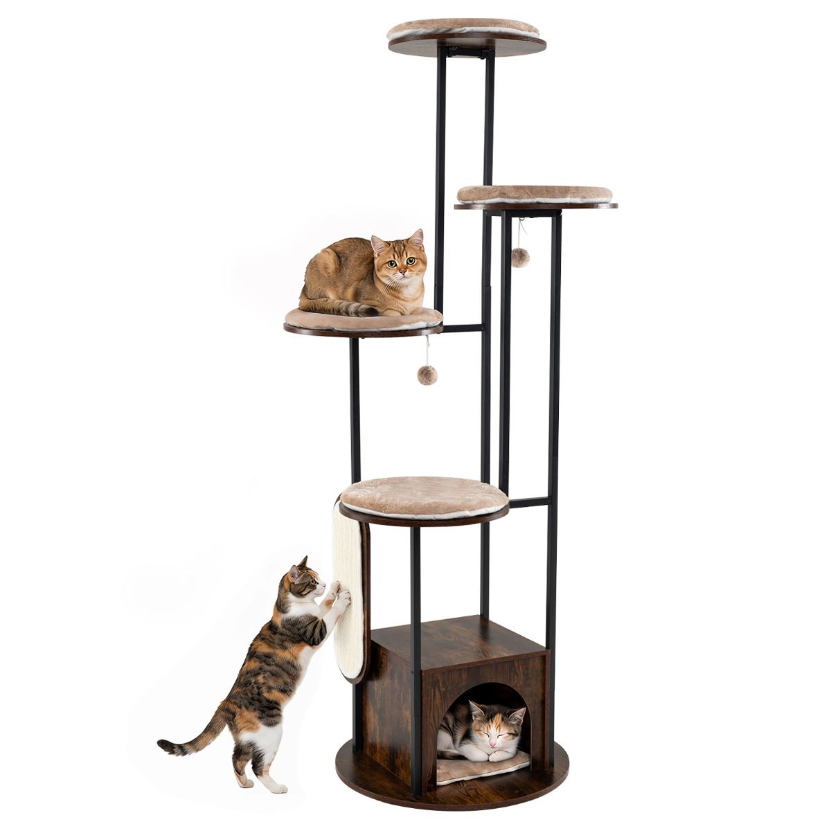 Modern Cat Tree Tower 1.8m Tall Multi-Level Cat Condo with Top Perch