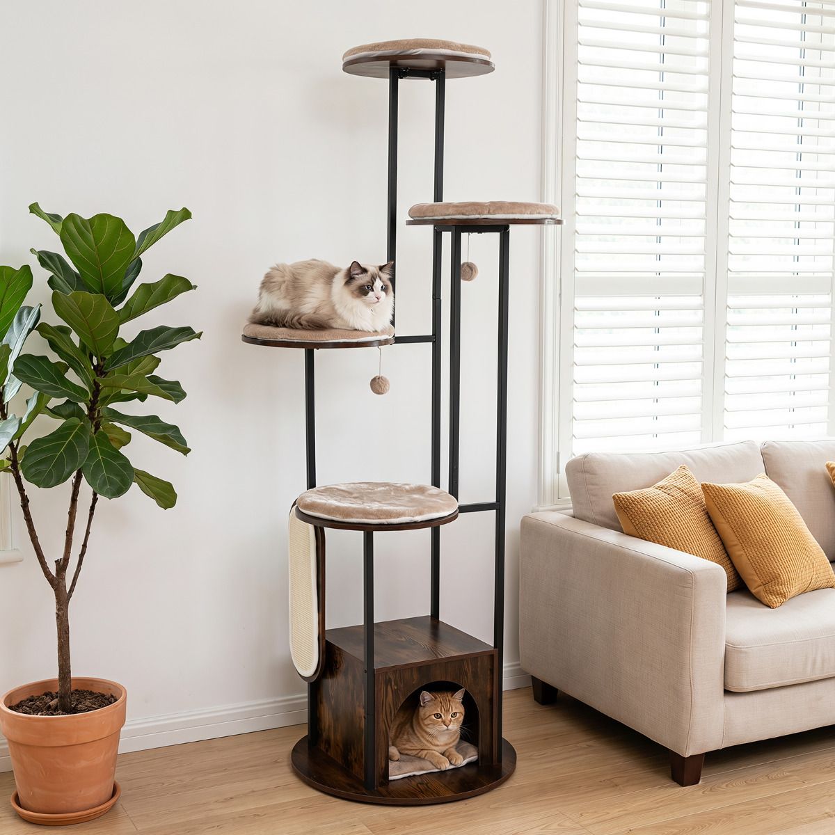 Modern Cat Tree Tower 1.8m Tall Multi-Level Cat Condo with Top Perch