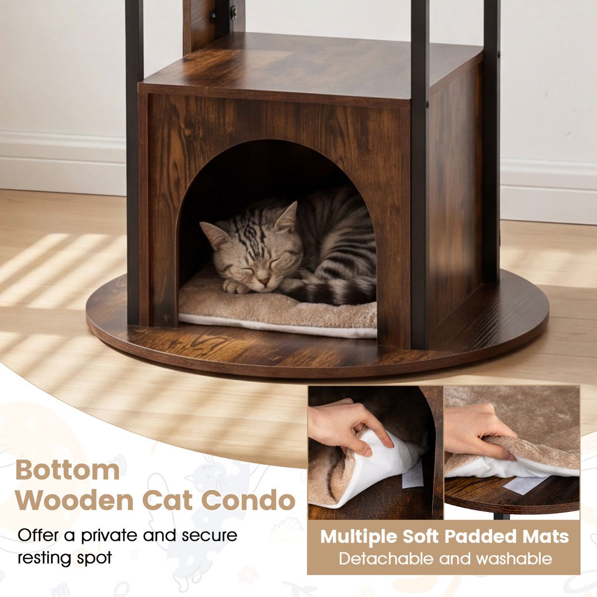 Modern Cat Tree Tower 1.8m Tall Multi-Level Cat Condo with Top Perch