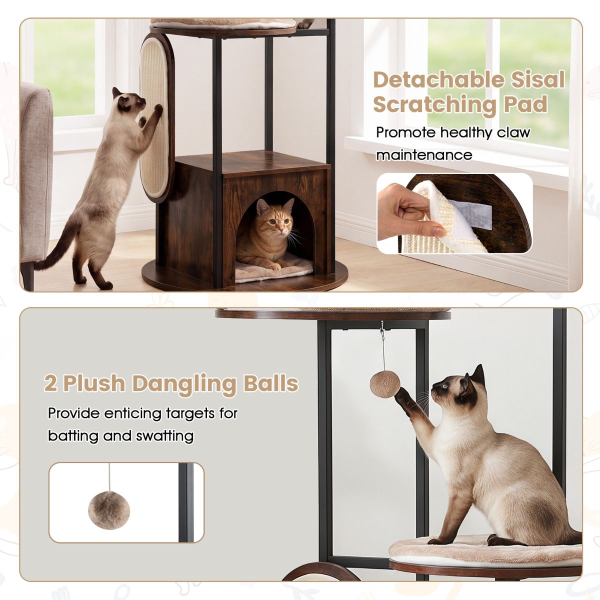 Modern Cat Tree Tower 1.8m Tall Multi-Level Cat Condo with Top Perch