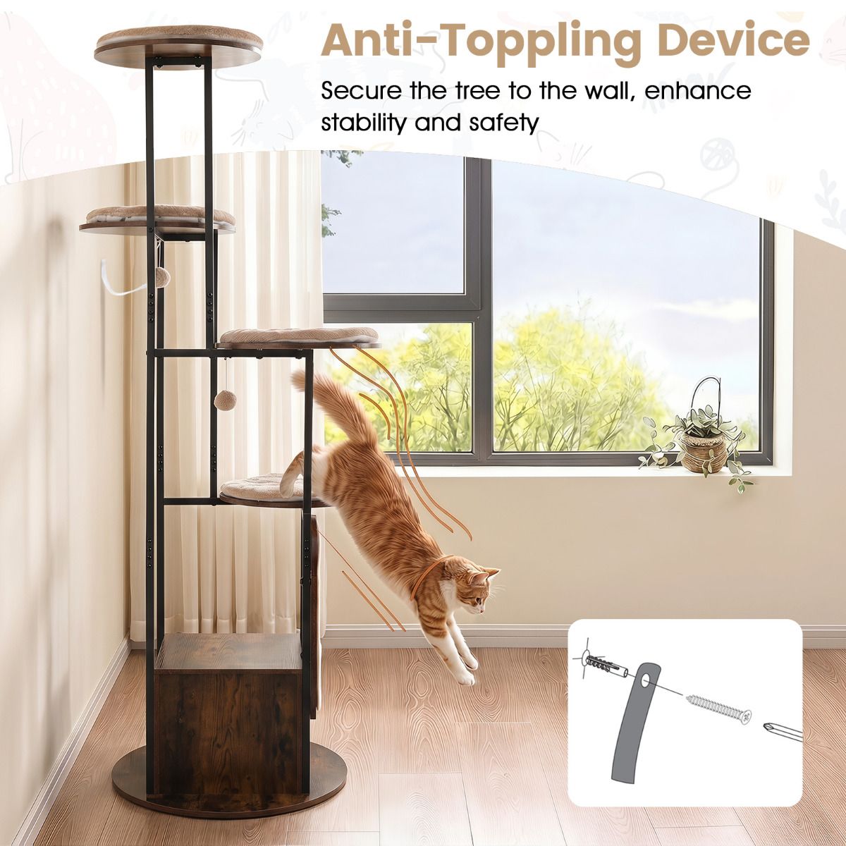 Modern Cat Tree Tower 1.8m Tall Multi-Level Cat Condo with Top Perch