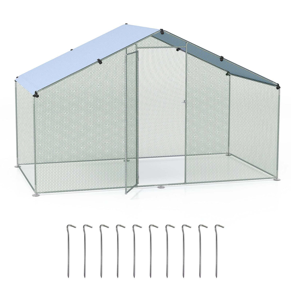 Large Chicken Coop Walk-in Poultry Cage Pet House w/Oxford Canopy& Lockable Door