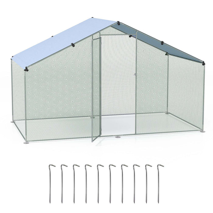 Large Chicken Coop Walk-in Poultry Cage Pet House w/Oxford Canopy& Lockable Door