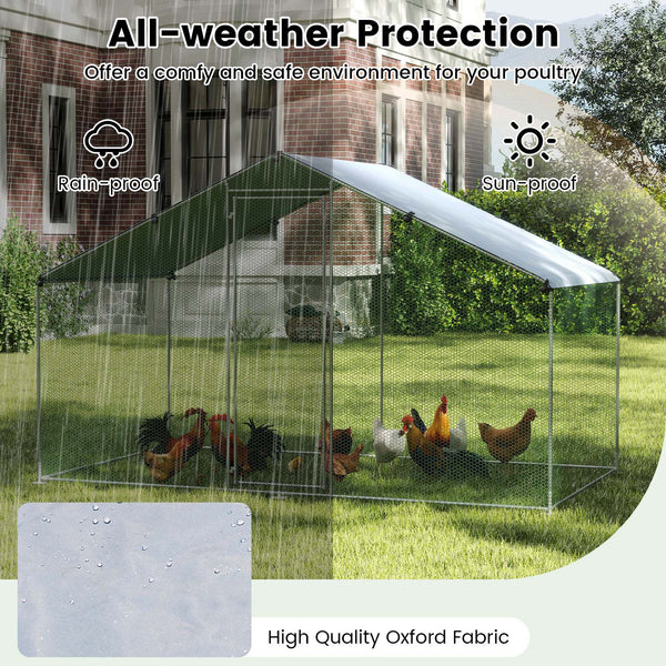 Large Chicken Coop Walk-in Poultry Cage Pet House w/Oxford Canopy& Lockable Door