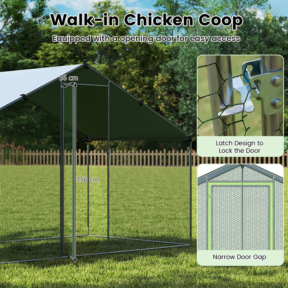 Large Chicken Coop Walk-in Poultry Cage Pet House w/Oxford Canopy& Lockable Door