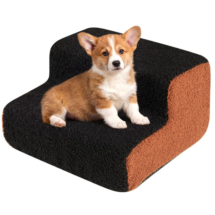 2-tier Foam Dog Ramp with Non-Slip Bottom and Washable Cover for Sofa