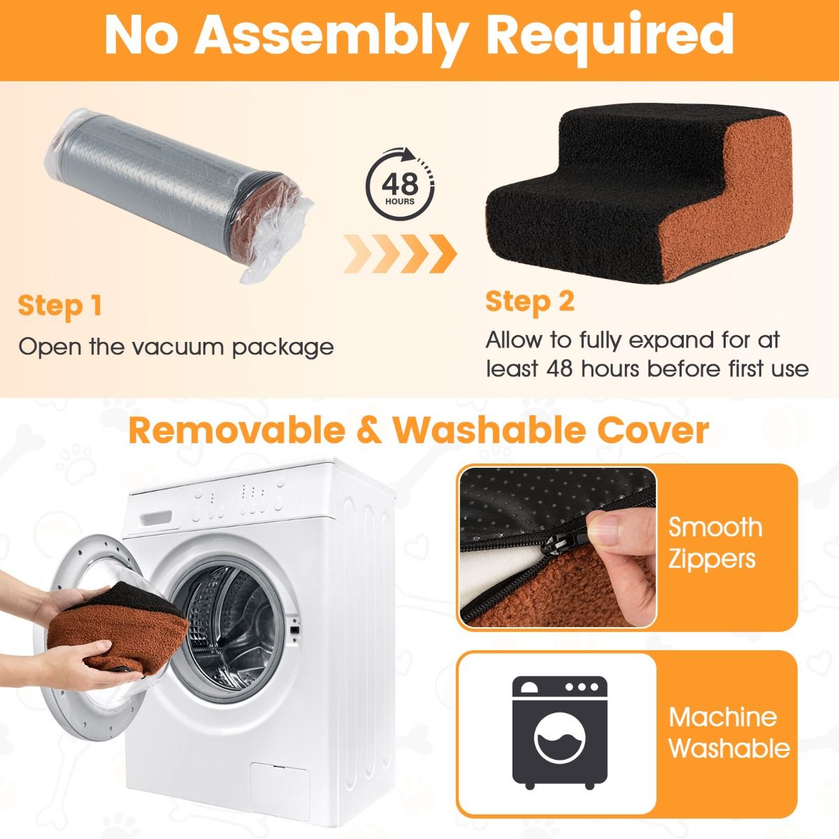 2-tier Foam Dog Ramp with Non-Slip Bottom and Washable Cover for Sofa