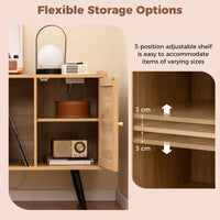 Record Player Stand with Charging Station and Rattan Cabinet