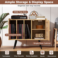 Record Player Stand with Charging Station and Rattan Cabinet