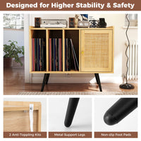 Record Player Stand with Charging Station and Rattan Cabinet