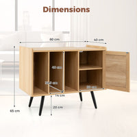 Record Player Stand with Charging Station and Rattan Cabinet