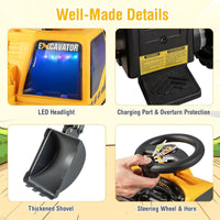 Ride-on Excavator with Music LED Lights and 30° Rotatable for Kids