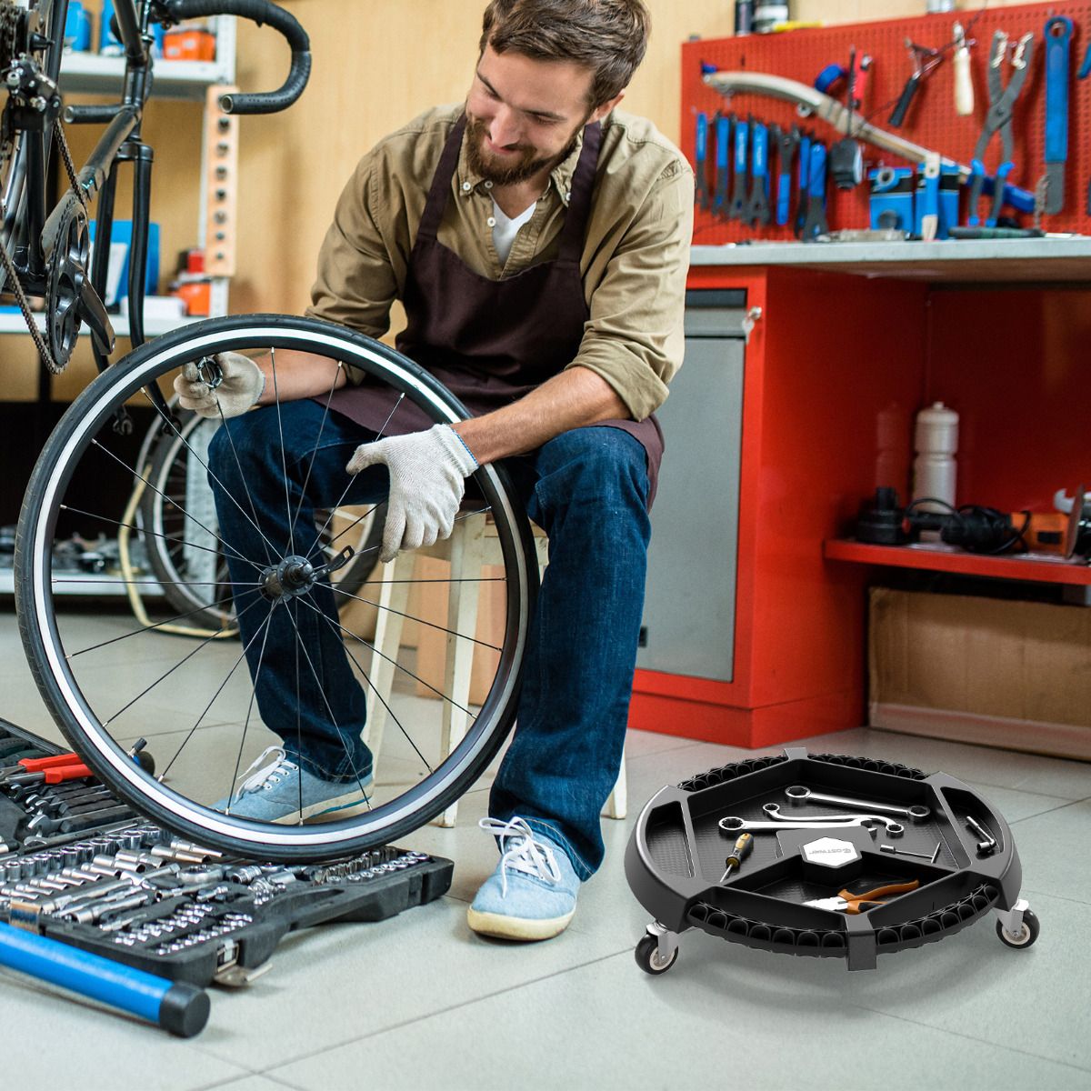 Rolling Caddy Tray with 3 Swivel Casters and 4 Compartments