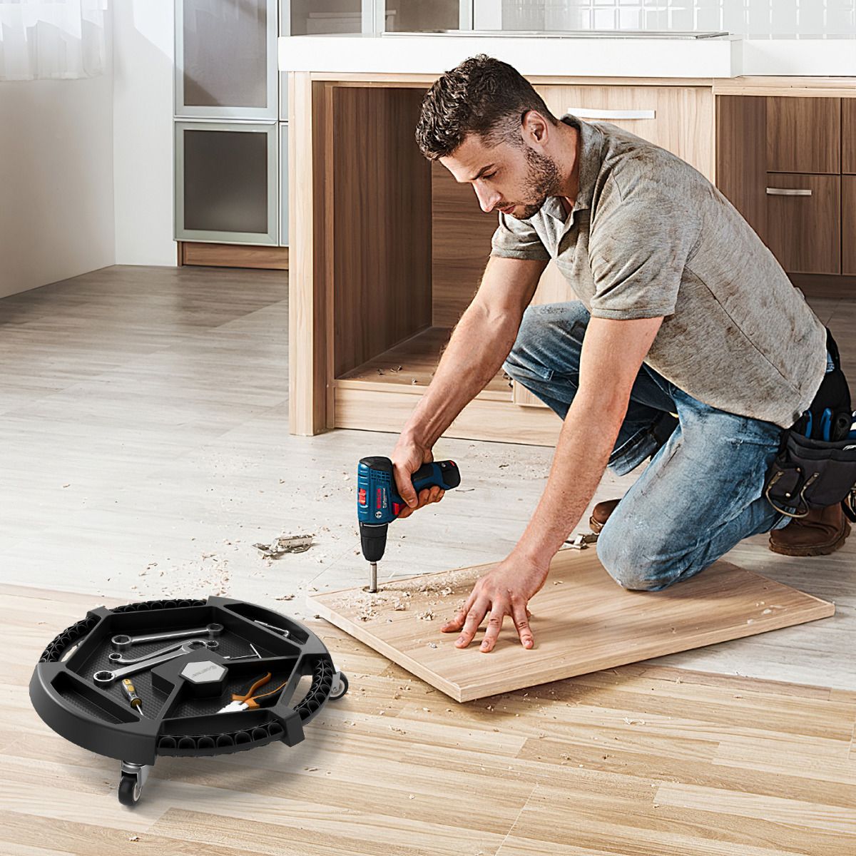 Rolling Caddy Tray with 3 Swivel Casters and 4 Compartments