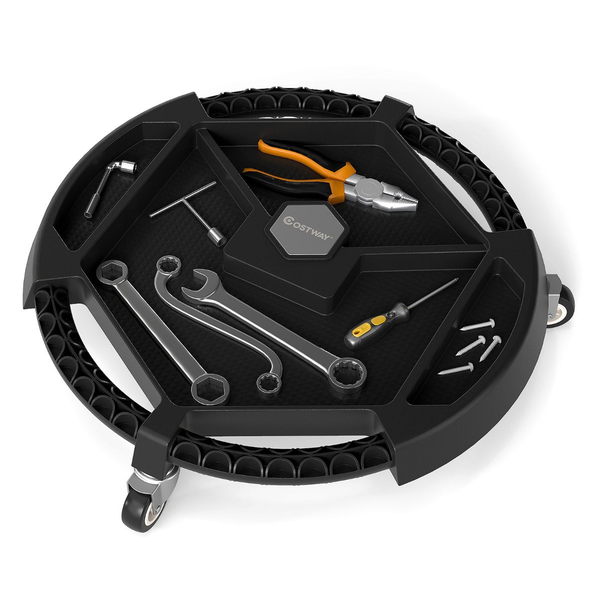 Rolling Caddy Tray with 3 Swivel Casters and 4 Compartments