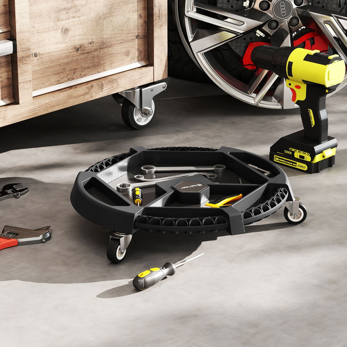 Rolling Caddy Tray with 3 Swivel Casters and 4 Compartments