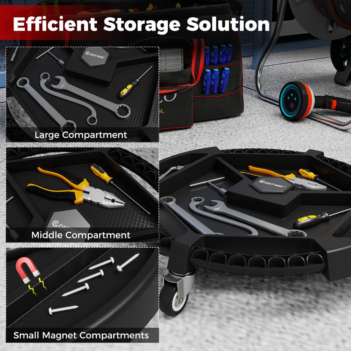 Rolling Caddy Tray with 3 Swivel Casters and 4 Compartments
