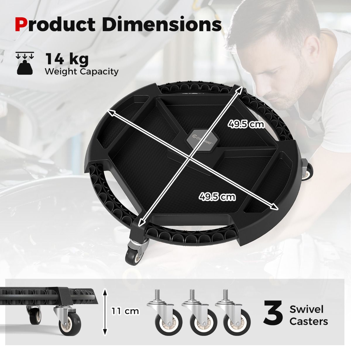 Rolling Caddy Tray with 3 Swivel Casters and 4 Compartments