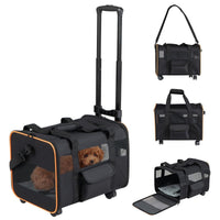 Rolling Pet Carrier Soft-sided Dog Travel Crate with Telescopic Handle