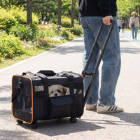 Rolling Pet Carrier Soft-sided Dog Travel Crate with Telescopic Handle