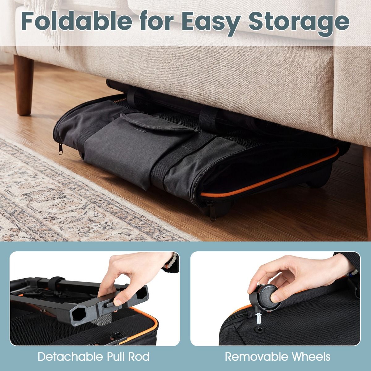 Rolling Pet Carrier Soft-sided Dog Travel Crate with Telescopic Handle