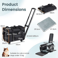 Rolling Pet Carrier Soft-sided Dog Travel Crate with Telescopic Handle