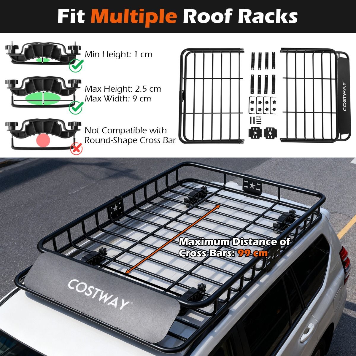 Roof Cargo Basket with 425L Waterproof Bag and 90kg Load for SUV
