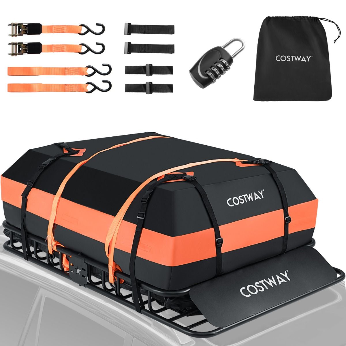 Roof Cargo Basket with 425L Waterproof Bag and 90kg Load for SUV