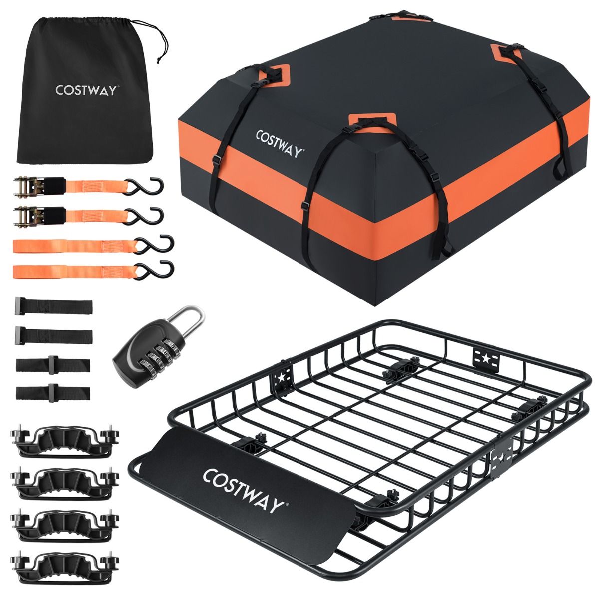 Roof Cargo Basket with 425L Waterproof Bag and 90kg Load for SUV