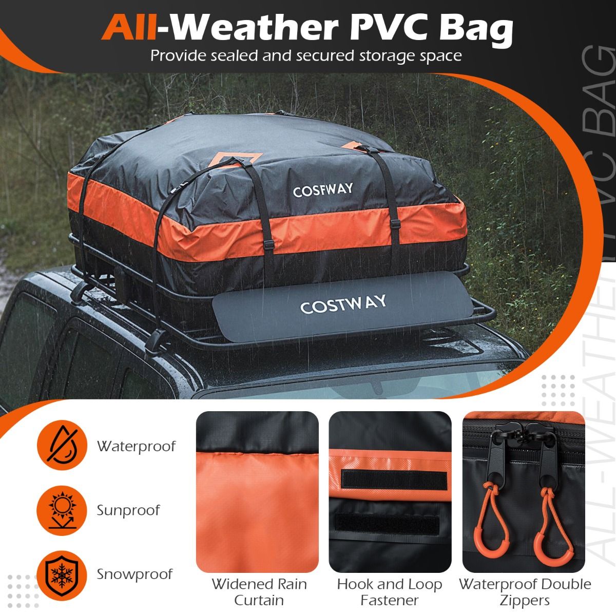 Roof Cargo Basket with 425L Waterproof Bag and 90kg Load for SUV