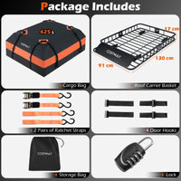 Roof Cargo Basket with 425L Waterproof Bag and 90kg Load for SUV