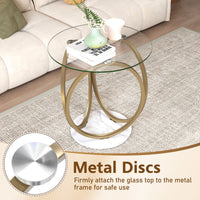 Round Glass Coffee Table with Geometric Gold Metal Ring Frame