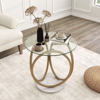 Round Glass Coffee Table with Geometric Gold Metal Ring Frame