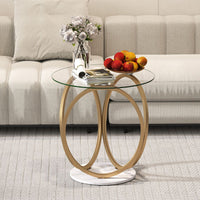 Round Glass Coffee Table with Geometric Gold Metal Ring Frame