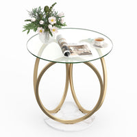 Round Glass Coffee Table with Geometric Gold Metal Ring Frame