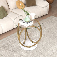 Round Glass Coffee Table with Geometric Gold Metal Ring Frame