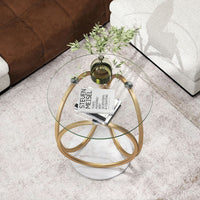 Round Glass Coffee Table with Geometric Gold Metal Ring Frame
