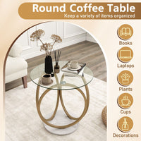 Round Glass Coffee Table with Geometric Gold Metal Ring Frame