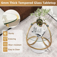 Round Glass Coffee Table with Geometric Gold Metal Ring Frame