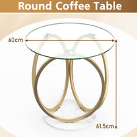Round Glass Coffee Table with Geometric Gold Metal Ring Frame