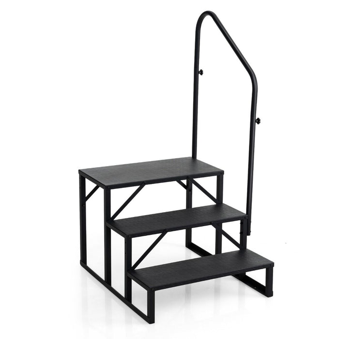 RV Step with Handrail and Wide Anti-Slip Platforms for Porch
